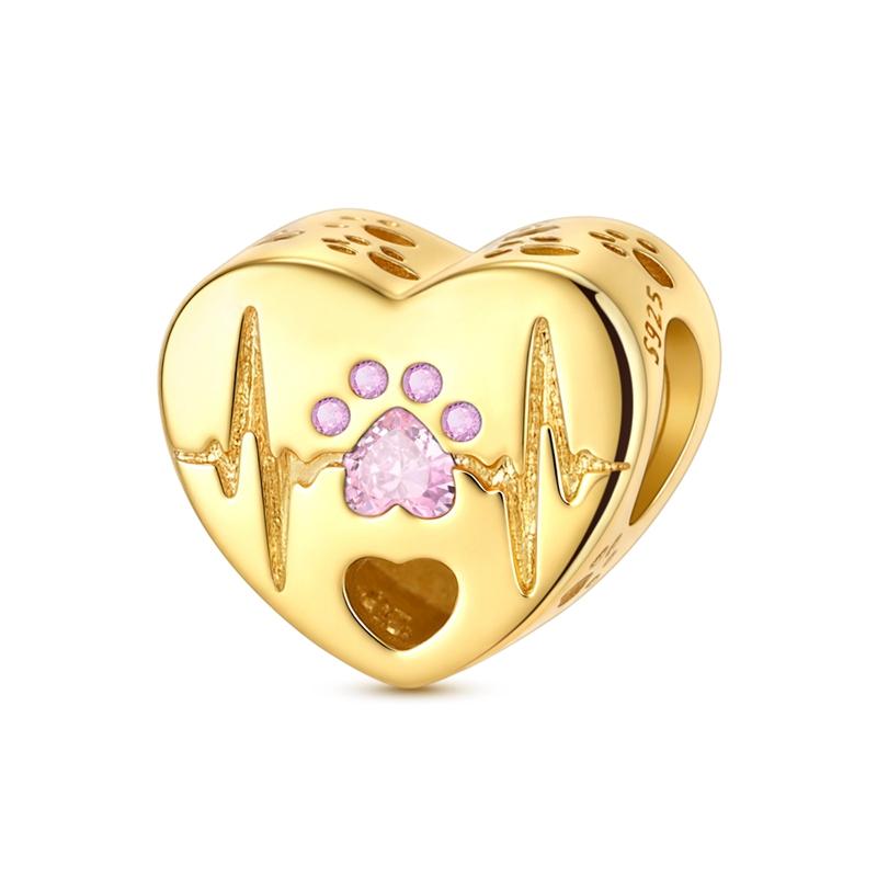 Original 925 Sterling Silver Charms Heart-shaped Paw Print Cat Kitten Pet Charm Bead Fit Bracelets Necklace Pendant DIY Jewelry