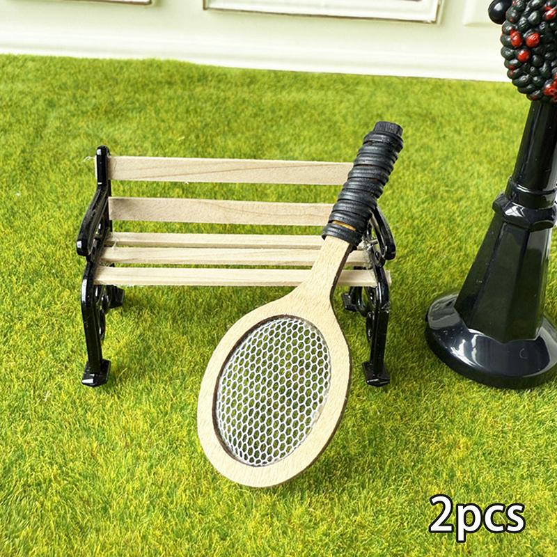 Миниатюрная деревянная теннисная ракетка для кукольного домика, мини-модель, игрушки для уличных сцен, реквизит для фотосъемки, аксессуары для моделей кукольных сцен