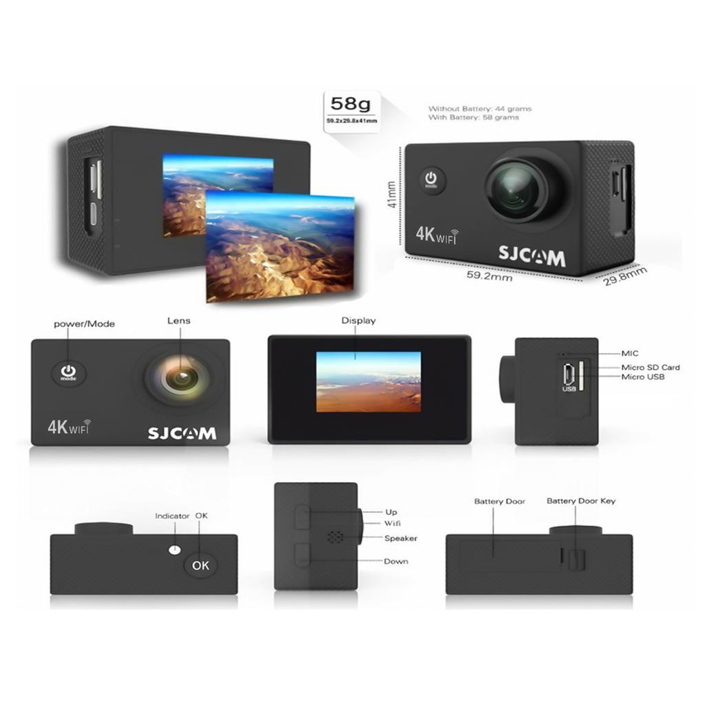 Экшн-камера SJCAM SJ4000AIR 4K HD с 2-дюймовым IPS-экраном, 16 МП, широкий угол обзора 170 градусов, водонепроницаемость 30 м