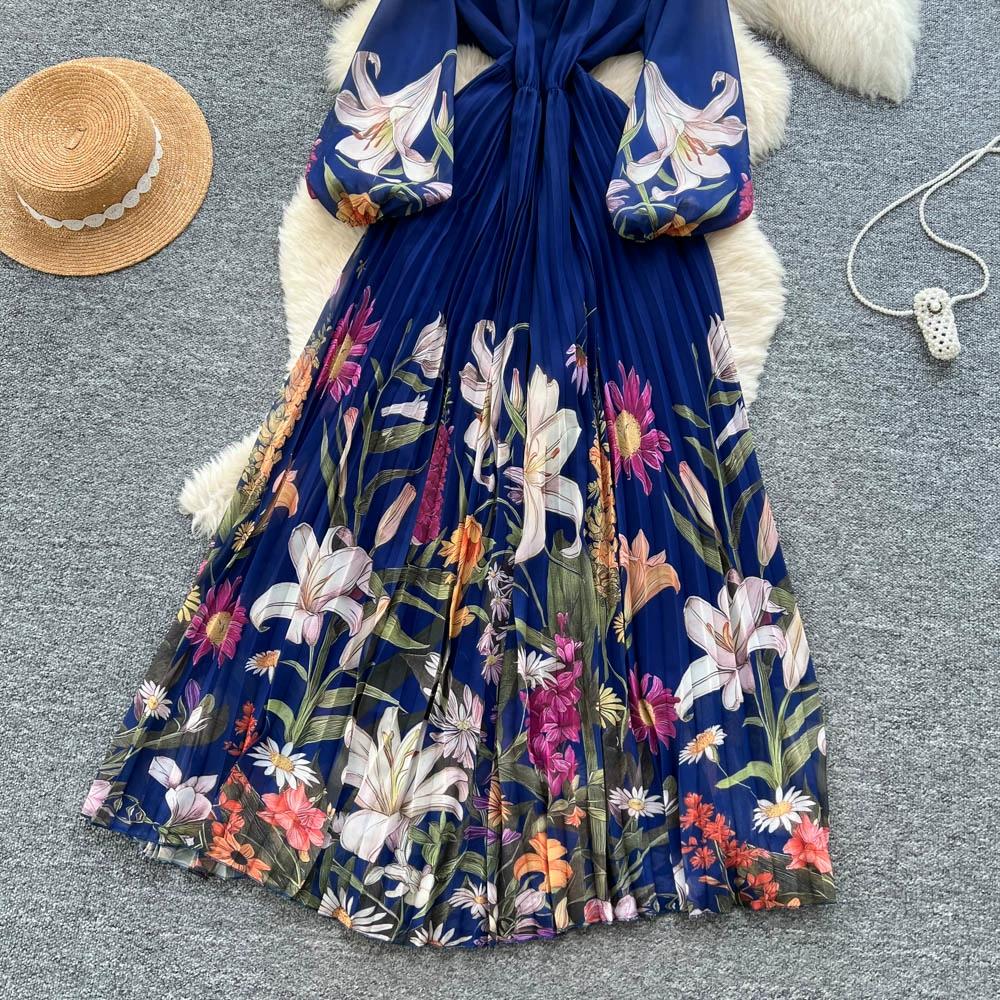 Платье с принтом высокого класса для женщин Весна Осень Приталенное и элегантное плиссированное длинное женское платье