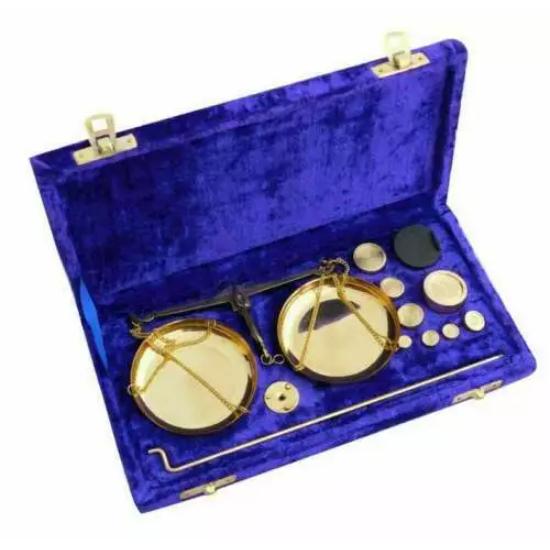 Весы для ювелирных изделий из антикварной латуни Decor с бархатной коробкой и полным грузом