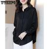 Black High End Shirts Women Spring Summer Stylish Long Sleeve Loose Large Size Turn-down Collar Button Tops