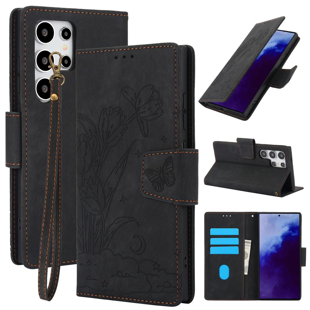 Floral Pattern Leather Case for Samsung Galaxy S26 Ultra Pro S25 S24 Plus S23 Fe S22 S21 S20 Note 20 Card Slot Wrist Strap Cover
