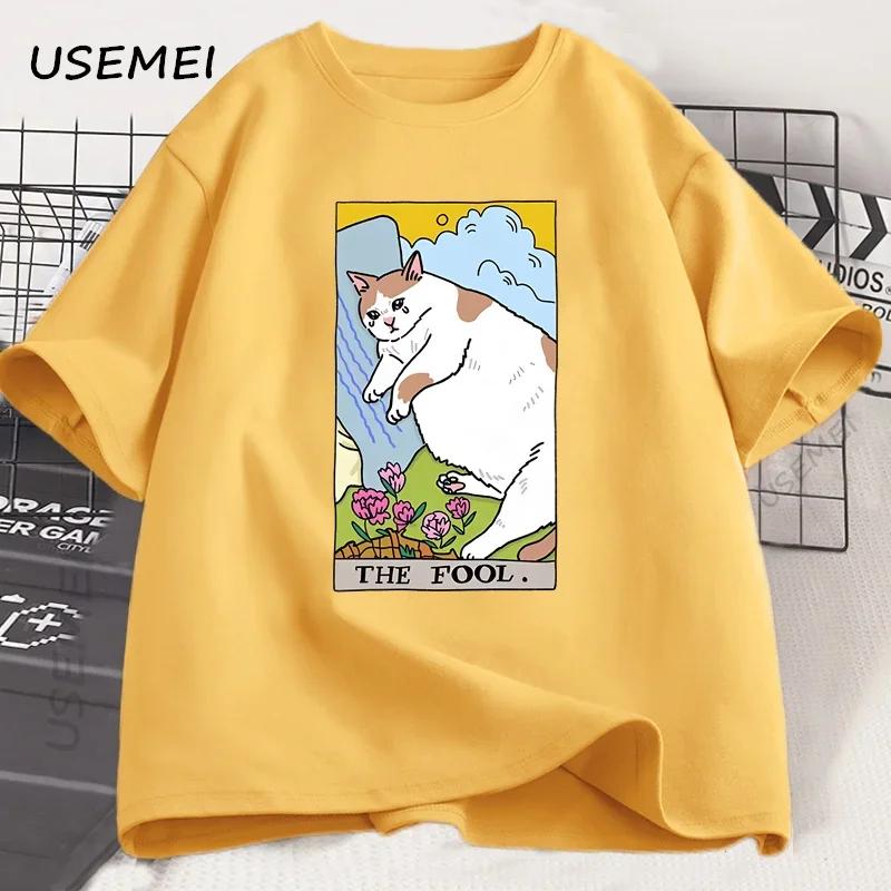 Sad Cat Meme The Fool Tarot TShirt Unisex Unisex Witchy Clothing Crying Cat T Shirt Casual Oversized Tshirts Streetwear Clothing
