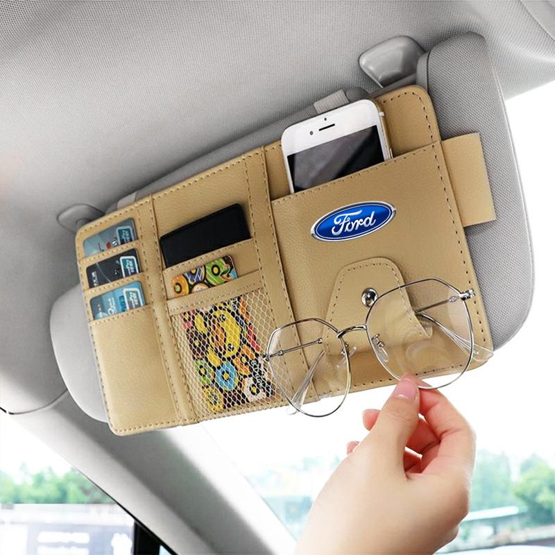 Car Sun Visor Organizer Multi-Pocket Glasses Clip Car Storage Bag Car Interior Accessories For Ford Expedition U222 U324 U324N U553