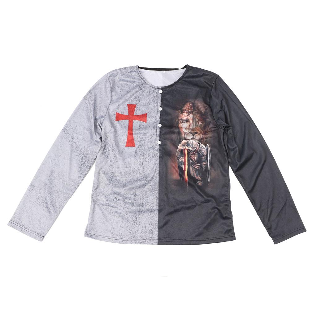 Men Medieval Long Sleeve T Shirt Loose Casual Fashionable Animal Graphic Print Button Top for