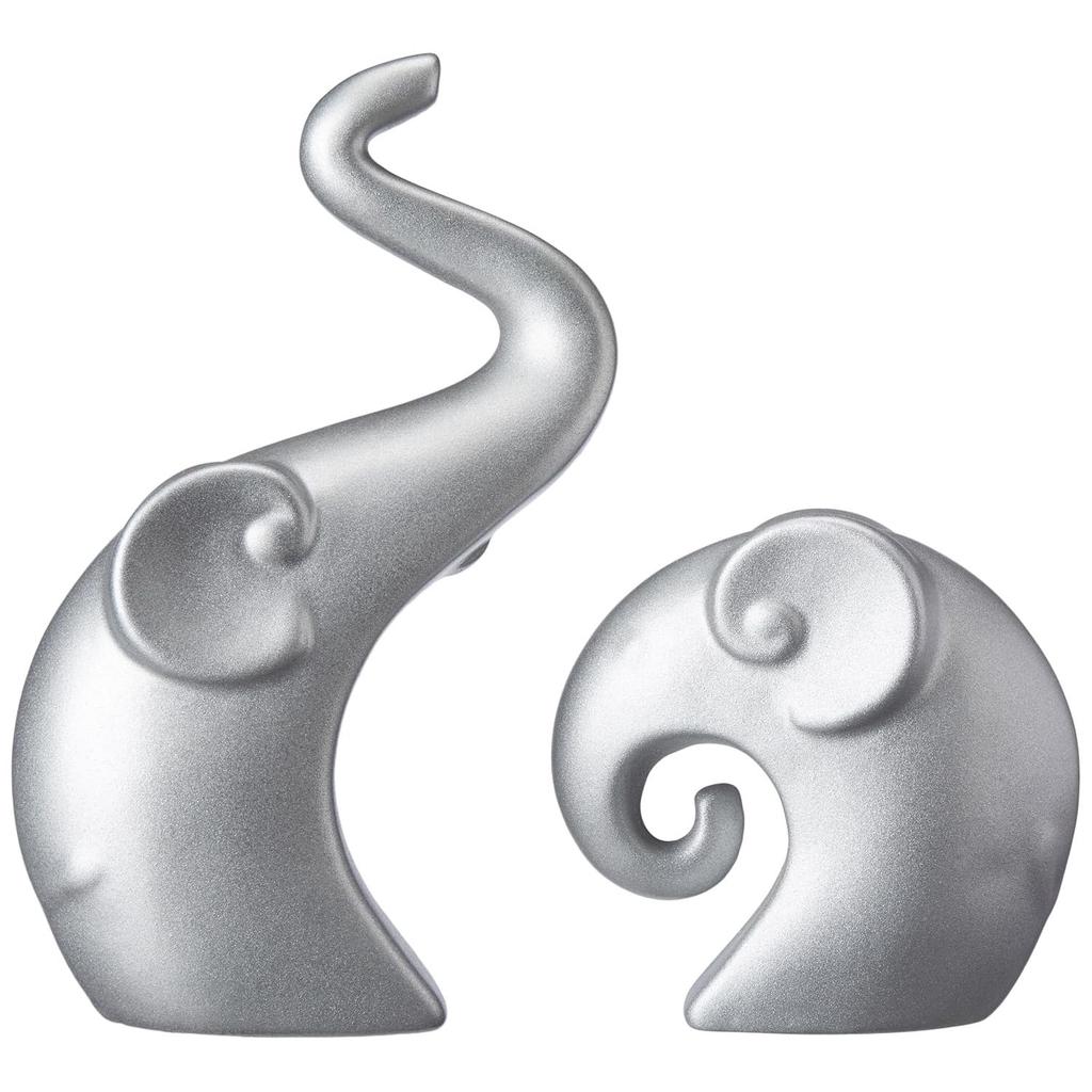 Latest Silver Home Decor Elephant Couple | Ceramic Figurines (Set of 2, Matte Silver)