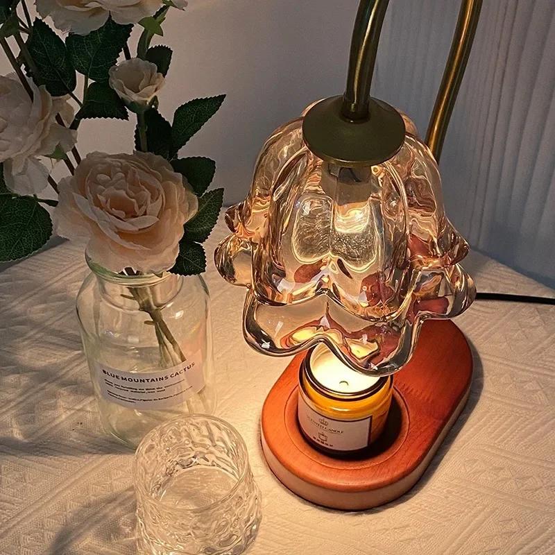 Винтажная настольная лампа, стеклянное украшение для атмосферы, настольный светильник с ароматическим воском, ручка GU10, регулируемый нагрев, светильники для ароматерапии
