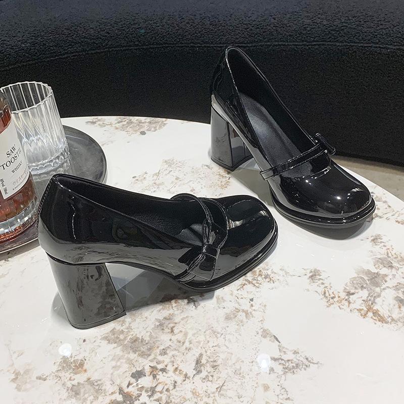 Chunky High Heels Pumps for Women 2024 Spring Pink Chunky Heels Mary Jane Shoes Woman Bows Buckle Thick Heeled Lolita Shoes