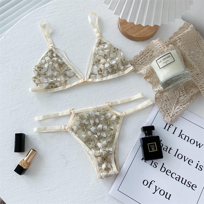 Сексуальный 3D вышитый цветочный комплект бюстгальтера и трусиков - Эротическое нижнее белье 2049