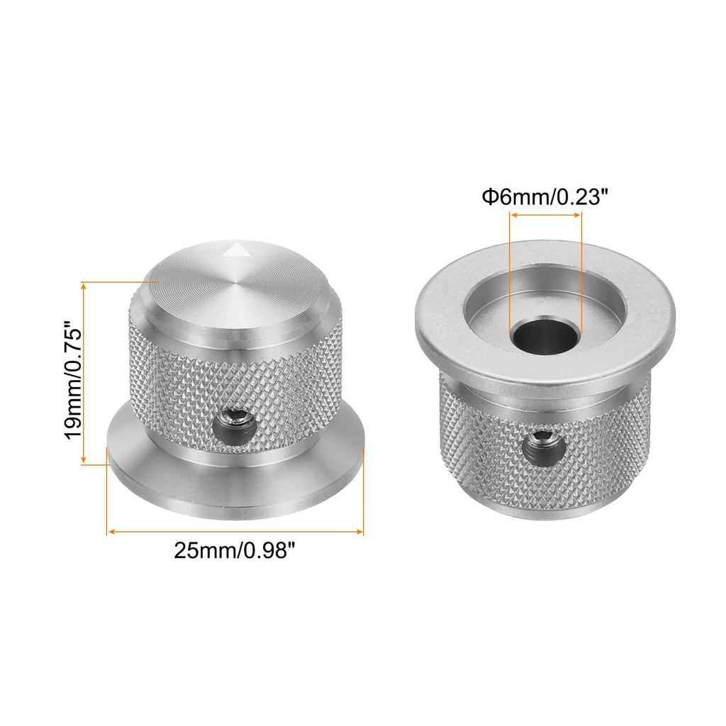 Uxcell Aluminum Potentiometer Universal Volume Tone Control Knob with Arrow Indicator for Guitar and Silver 6-Piece Knob, 1/4" (6mm) Bass, 3/4"