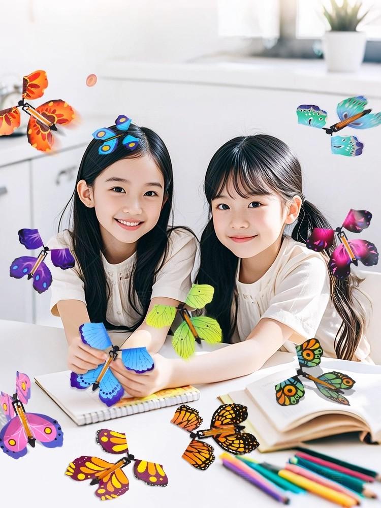 10PCS Random Color Magic Flying Butterfly - Wind Up Toy Bookmark Internet Celebrity Colorful Simulation Party Gift