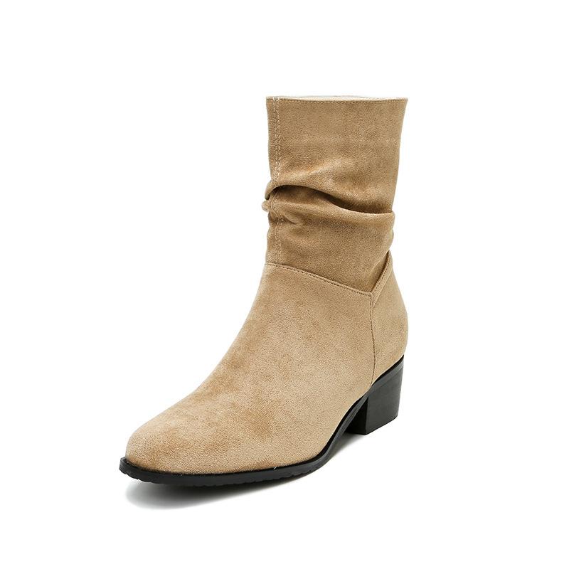 Женские новые ретро ботинки на скрытой платформе с плиссировкой, ковбойские ботинки в западном стиле с острым носком, повседневные универсальные ботильоны-чулки, рыцарские короткие ботинки