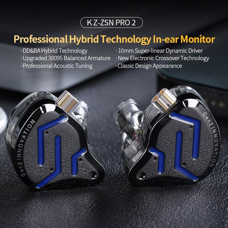 KZ ZSN Pro 2 Audiophile IEM 1BA+1DD Hybrid Soundstage Noise Reduction Monitor Earbuds
