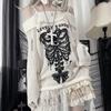 Y2k Harajuku Gothic Knitted Pullovers Women Japanese Skull Off The Shoulder Punk Girls Hole Loose Sweater