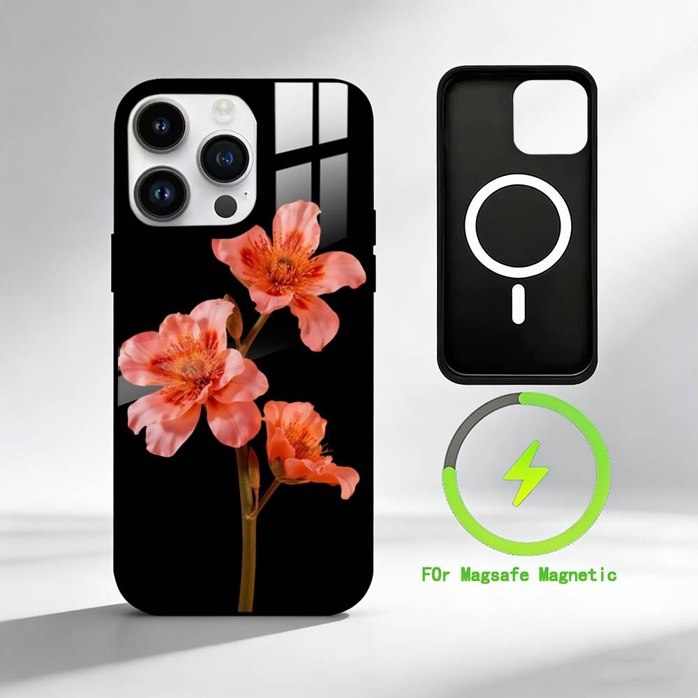 R-Realistic flowers Phone Case For iPhone 17 16 15 14 13 12 Pro Max Plus for Mirror Wireless Magnetic Cover