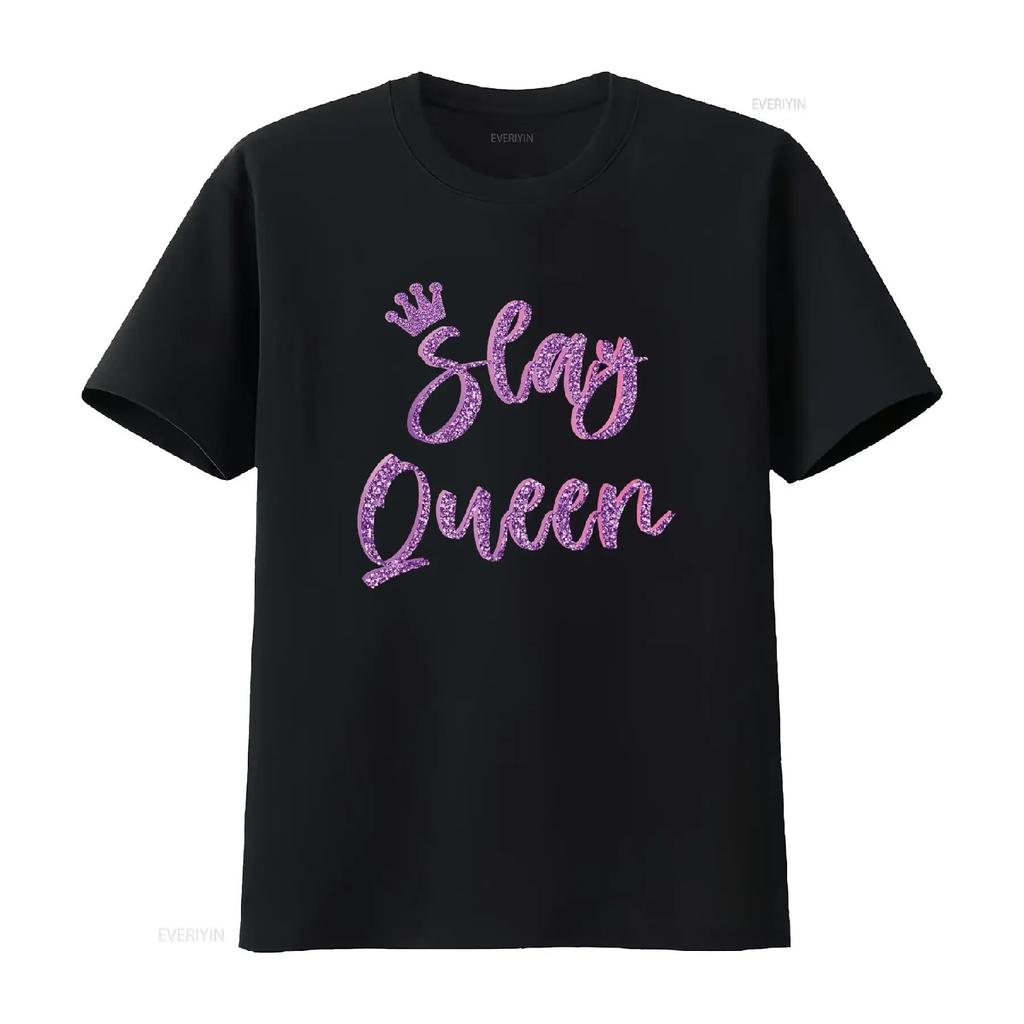 Slay Queen For Girls Sassy Quote T Shirt vintage Washed Breathable graphic fashion Top For Everyday Wear Slightly Unisex