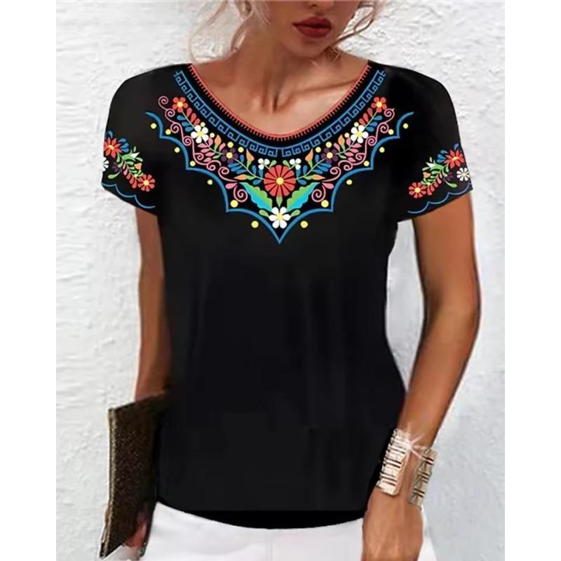 Vintage Classic Women T-Shirts Short Sleeve O-Neck Floral Graphic Female T Shirt Summer 3d Print Flower Casual Tops Big Size 6XL