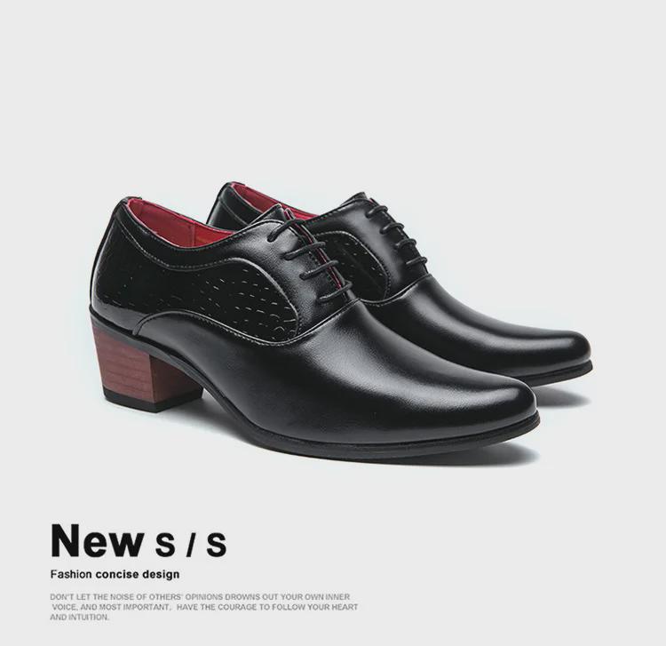 Мужские туфли на высоком каблуке с большим острым носком из кожи — корейско-британский стиль, повседневная деловая обувь, увеличивающая рост свадебная обувь