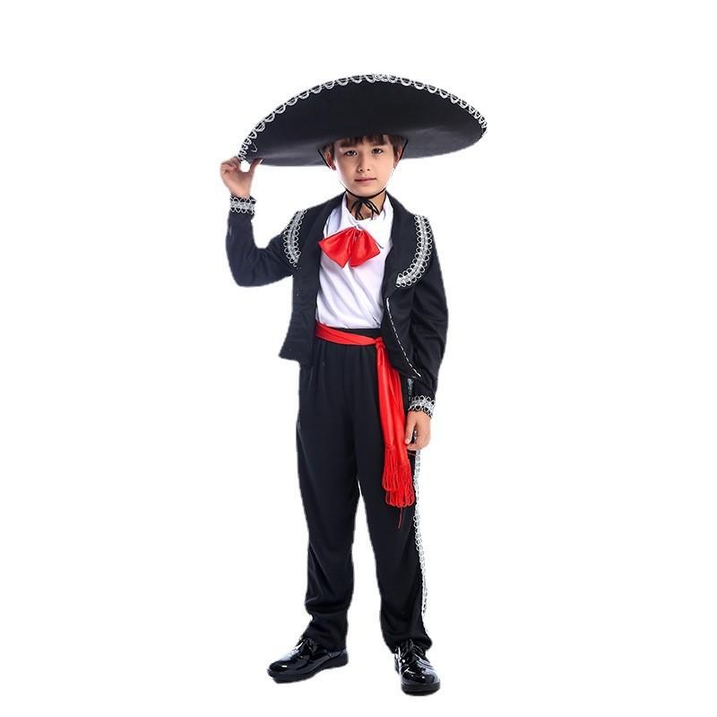 Ethnic Mexican Childrens Dance Attire With Printed Design And Long Sleeve For Stage Use