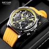 Luxury Quartz Watch Men Waterproof Round Hollow Dial Wristwatch with Chronograph Silicone Strap Luminous Hands