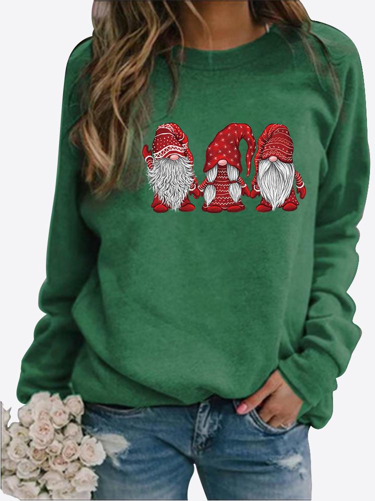 Женская зимняя одежда, повседневная толстовка с рождественским принтом, топы с длинными рукавами, футболка, женский пуловер с круглым вырезом, свитер