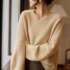 2026 A/W Women's Loose V-Neck 100% Pure Wool Korean Style Knit Cashmere Sweater