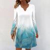 Women's Long-sleeved Casual Midi Dresses V-Neck Print  Casual Dress
