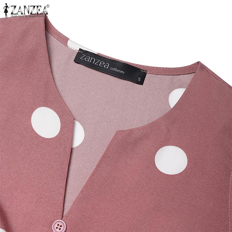 ZANZEA Женское повседневное платье-трапеция в горошек с V-образным вырезом и разрезом без рукавов для отпуска