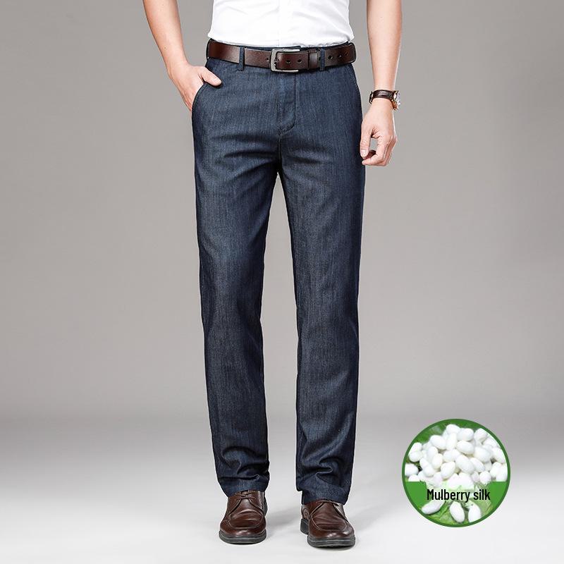 Мужские летние легкие джинсы Ice Silk с высокой талией — свободные, эластичные, ультратонкие, прямого кроя