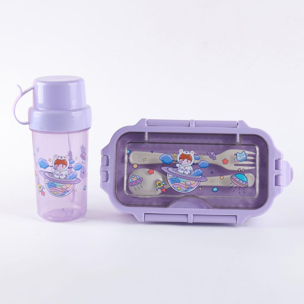 Детский набор ланчбокса и кружки, мультяшный пластиковый бенто-бокс с посудой, контейнер для хранения еды, пригодный для микроволновой печи, школьный контейнер для перекуса