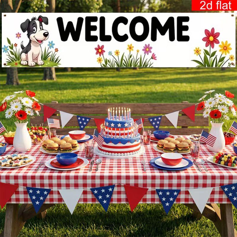 Puppy Dog Garden Fence Banner, Outdoor Pet Home Welcome Decoration