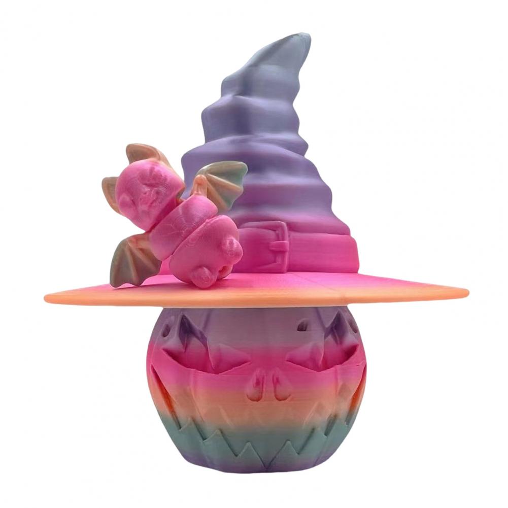 Holiday Pumpkin Decoration Colorful Halloween Pumpkin Figurine with Bat Witch Hat 3d Printed Fidget Toy for Home Office Decor