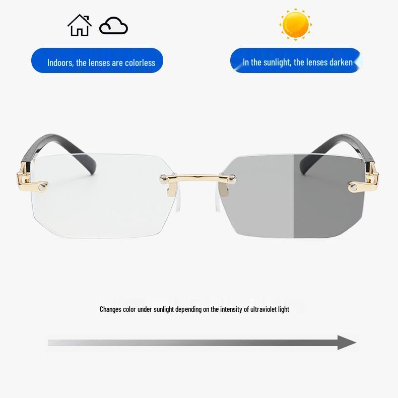 New Frameless Fashion Photochromic Anti-Blue Light Glasses with European and American Cut-Edge Design