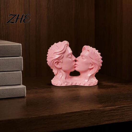 Artistic Desktop Collection 3D Printed Couple Kissing Head Sculpture, White Modern Art Statue for Home Living Room Bedroom, Minimalist Desk