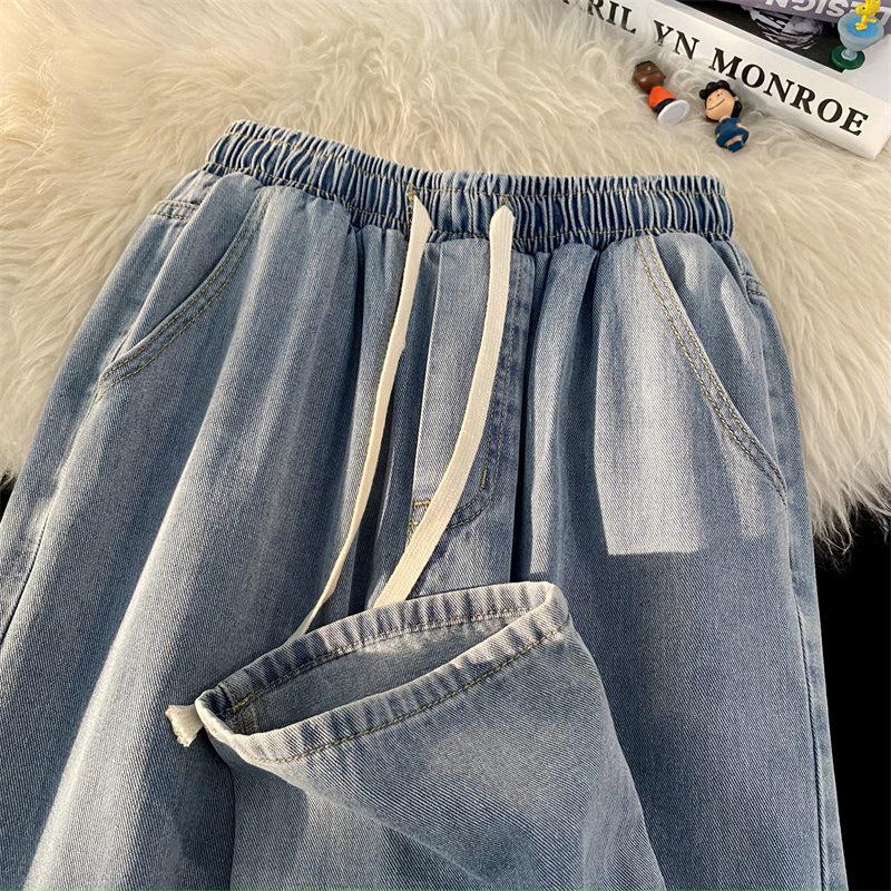 Прямые джинсы унисекс с эластичной резинкой на талии в стиле ретро — модный американский уличный стиль для весны и осени