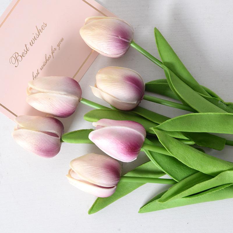 5Pcs Artificial Tulip Flowers Pink White Tulips Fake Flowers Bouquet Wedding Garden Decoration Home Vase Decor Plants Mother's Day Gift
