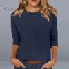 Women Casual T-shirt O-neck 3/4 Sleeve Pullover Tops Solid Color Slim Fit Tunic Tops Stretchy Tee Shirt Streetwear