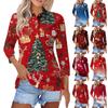 Women's Fashion Casual Lapel Short 3/4 Sleeve Christmas Print Shirt Women's Button Up Tops
