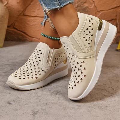 Мода 2025 Новая женская обувь Ажурные танкетки Женские кроссовки Женский большой размер Толстая подошва Лоферы Женские слипоны Дышащая повседневная обувь
