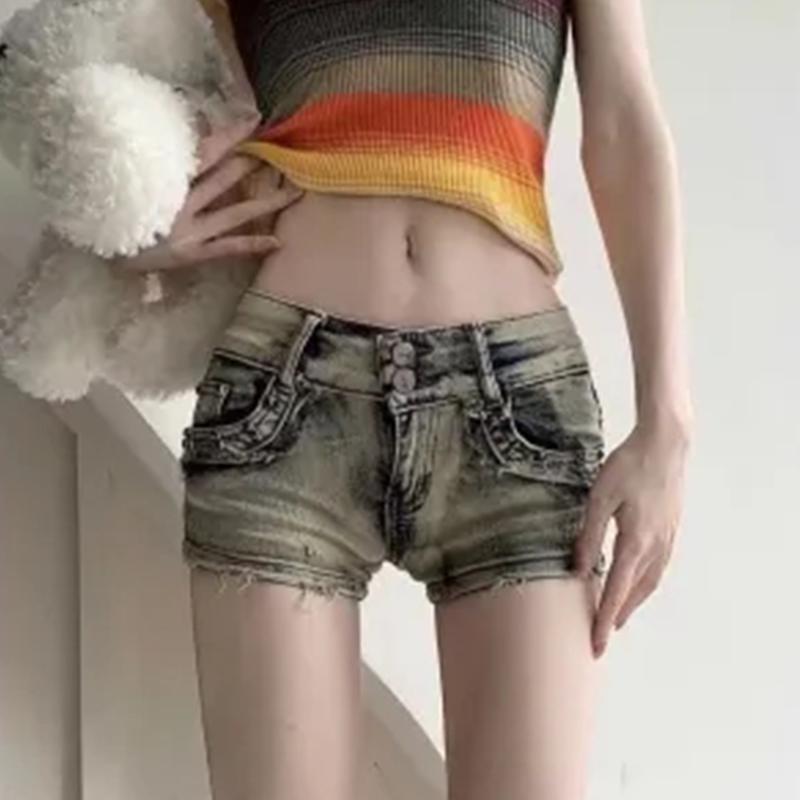 High Street Y2k Skinny Denim Shorts Women Low-Rise Trousers Sexy Vintage Hotsweet Female Aesthetic Fashion Design Pants Summer