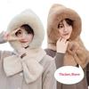 Thickening Beanie Hat Scarf Windproof Neck Warmer Winter Scarf Set Hooded  for Women