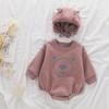 Cute Bear Print Baby Romper with Hat - Long-Sleeve Spring & Autumn Crawling Outfit