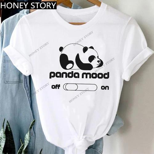 Women's Animal Panda Alpaca Print Loose T-shirt Aesthetic Graphic Top Summer Fashion Polyester Fabric Student Base Layer Shirt