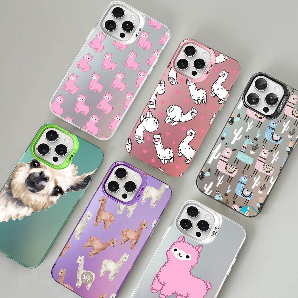 Лама Альпака Животные Мультяшные Цветной Чехол Для Телефона Для IPhone 16 15 14 13 12 11 Pro Max X XR XSMAX Матовый Ударопрочный Задний Чехол