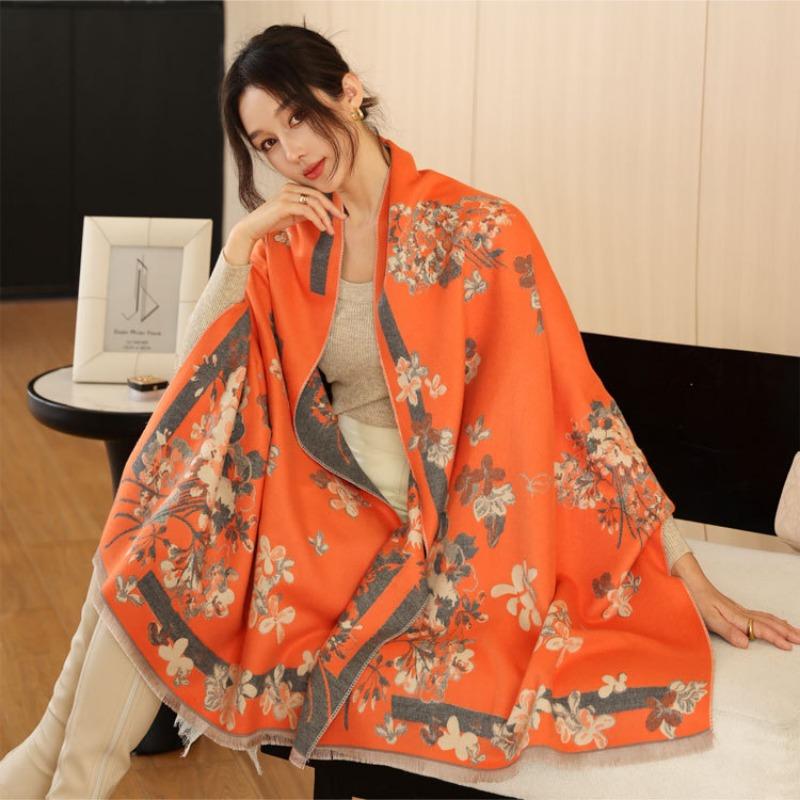 Elegant Imitation Cashmere Scarf Women's Autumn and Winter New Geranium Jacquard Shawl Versatile Thickened Warm Scarf