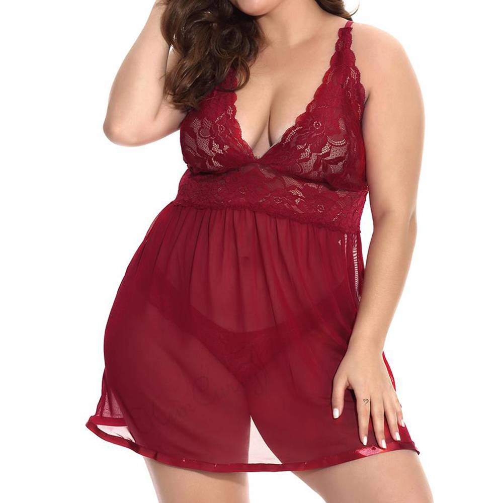 Элегантный кукольный комплект больших размеров с цветочным принтом, женская сексуальная пижама, сексуальное женское белье, кружевная ночная рубашка