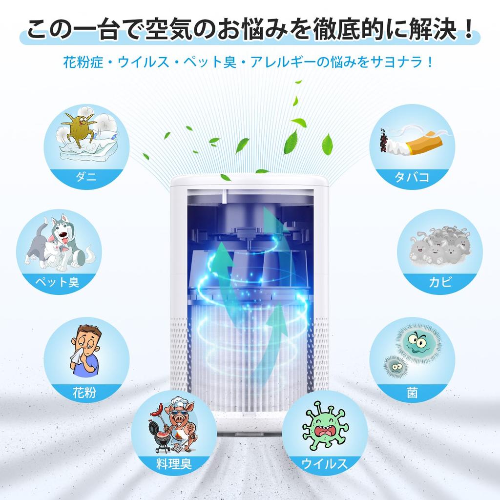 MOOKA Small Compact Air Triple Virus Allergy Light Energy Easy to Easy to 4 Level Air Volume LED Light Up to 18 Tatami Hepa Pet Mold Wildfire House