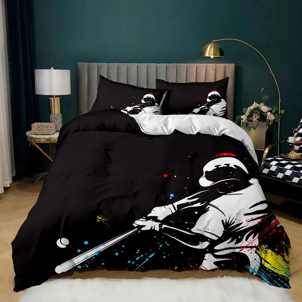 Baseball Duvet Cover Set Baseball Bat Bedding Set For Kids Teens 3D Baseball Sports Double Queen King Size Polyester Qulit Cover