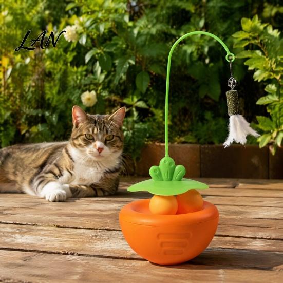 Cat Track Ball Toy Interactive Toy, Wobbling Feather with Catnip, Wobble Hunting Instinct for Indoor Cats Self-Entertainment
